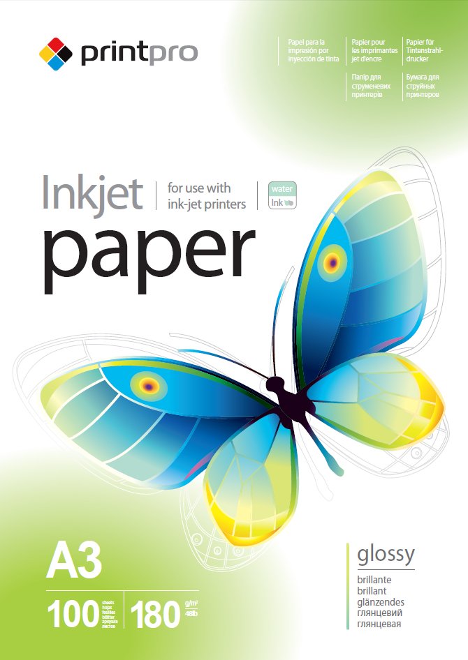 Бумага PrintPro глянцевая 180г/м, A3 PG180-100
