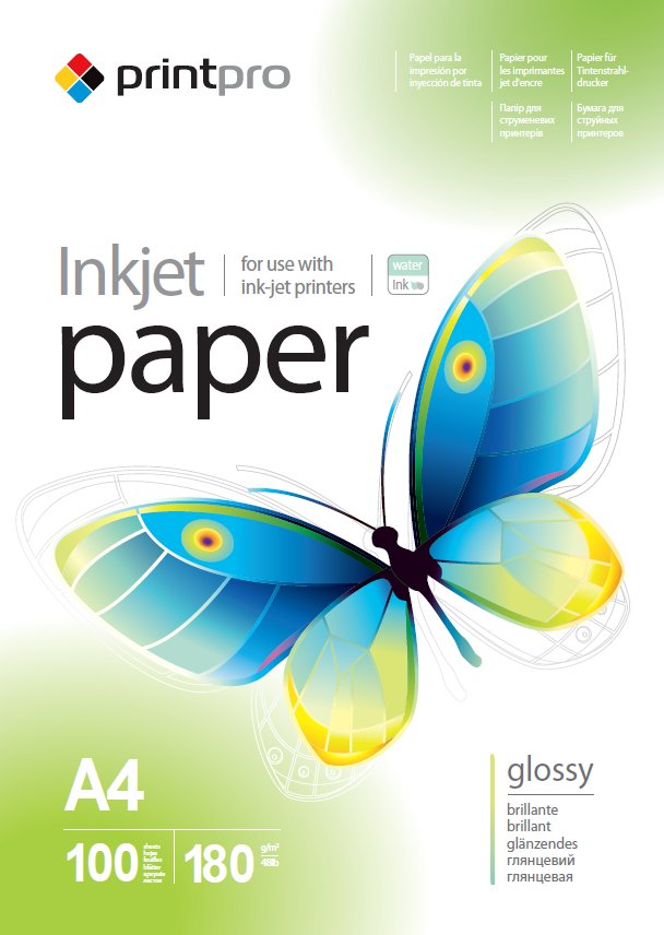 Бумага PrintPro глянцевая 180г/м, A4 PG180-100